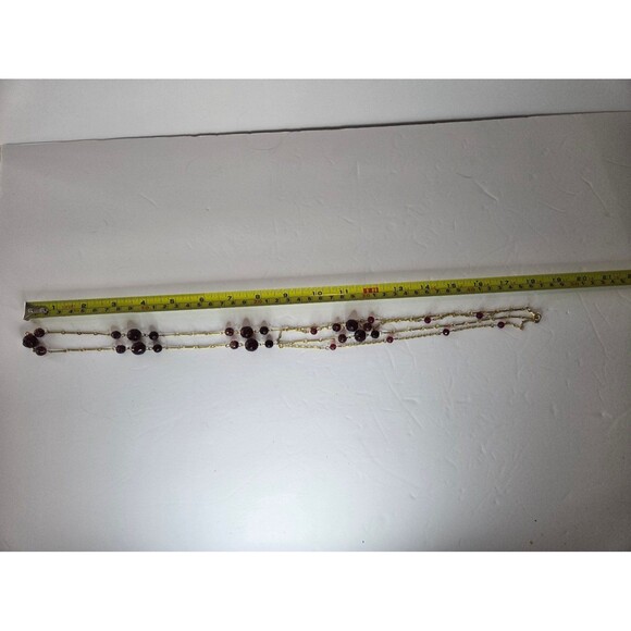 Gold Tone Necklace Double Strand with Dark Red Beads Lobster Claw Clasp - Picture 5 of 5